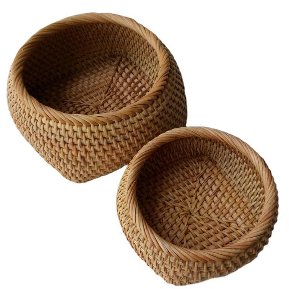 

Hand-Woven Storage Basket Rattan Storage Tray Wicker Baskets Bread Fruit Food Box Handicrafts Home Decoration
