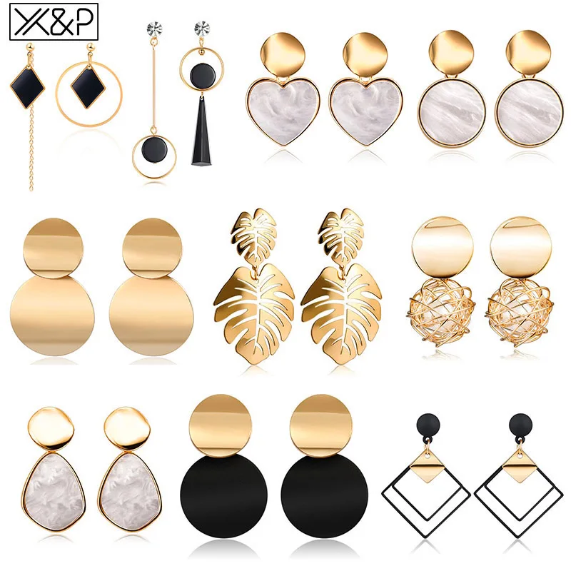 

X&P Vintage Metal Statement Drop Earrings for Women Korean Geometric Acrylic Dangle Hanging Earring 2020 Trend Fashion Jewelry