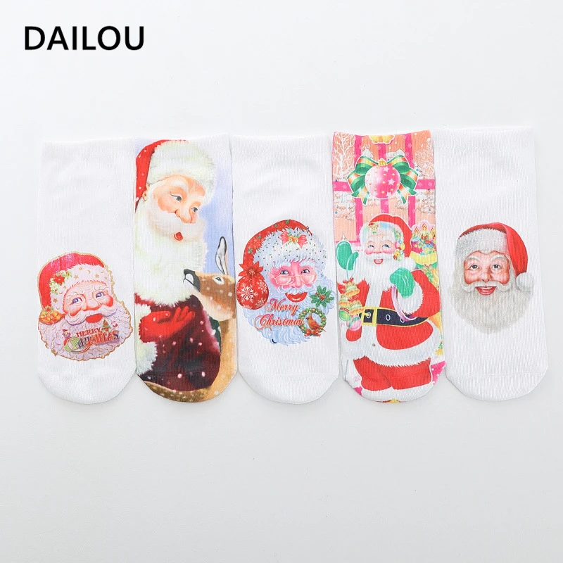 New Year Socks 2021 Winter 3D Printed Socks Cute Cartoon Santa Claus Happy Funny Cotton Socks Original Christmas Gift Popsocket
