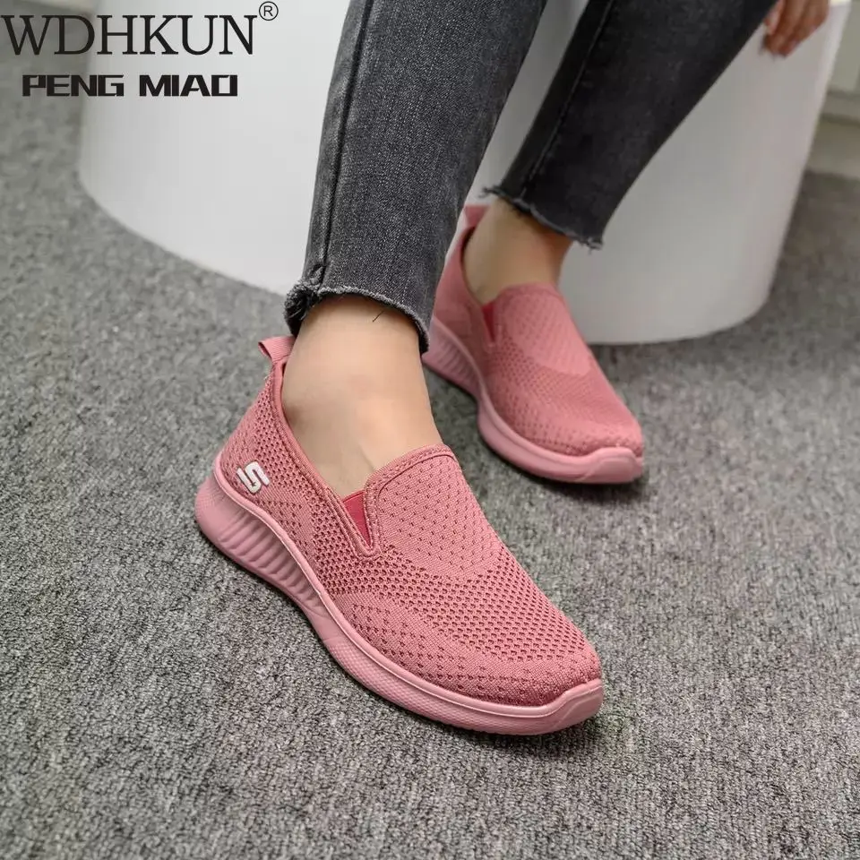 

Кроссовки женские с мягкой подошвой, дышащая сетчатая повседневная обувь, без шнуровки, розовые теннисные туфли, 2020