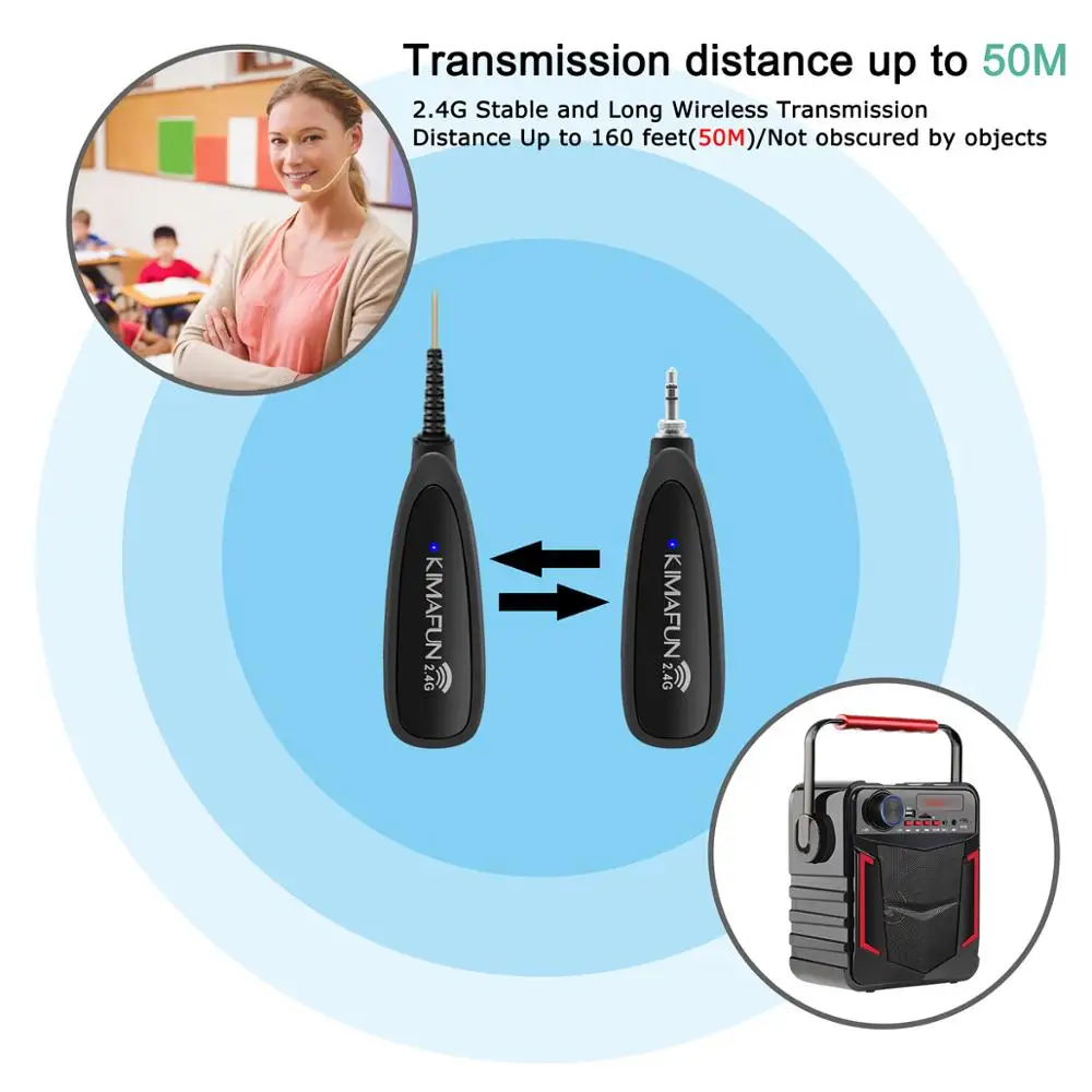 Фото Беспроводной микрофон KIMAFUN 2,4G, громкоговоритель 30-50 м, передача двойных наушников, гарнитура микрофон Мегафона, передатчик с микрофоном №3