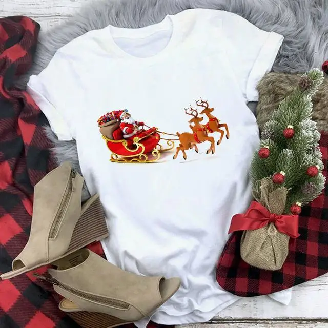 

Рубашка с Санта-Клаусом и оленем, рождественские футболки с Санта-Клаусом, рождественские футболки с мультяшным снеговиком, с Новым годом, праздничная Модная рубашка, подарок