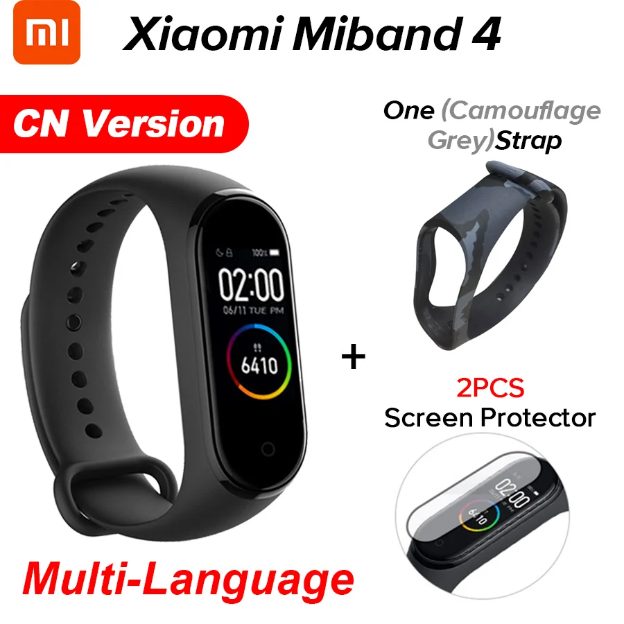 CN Camou Grey N Film Xiaomi mi Band 4 Smart mi band 4 Цвета экран Браслет фитнес-трекер для измерения сердечного ритма Bluetooth 5,0 водонепроницаемый банда4 - Цвет: CN Camou Grey N Film