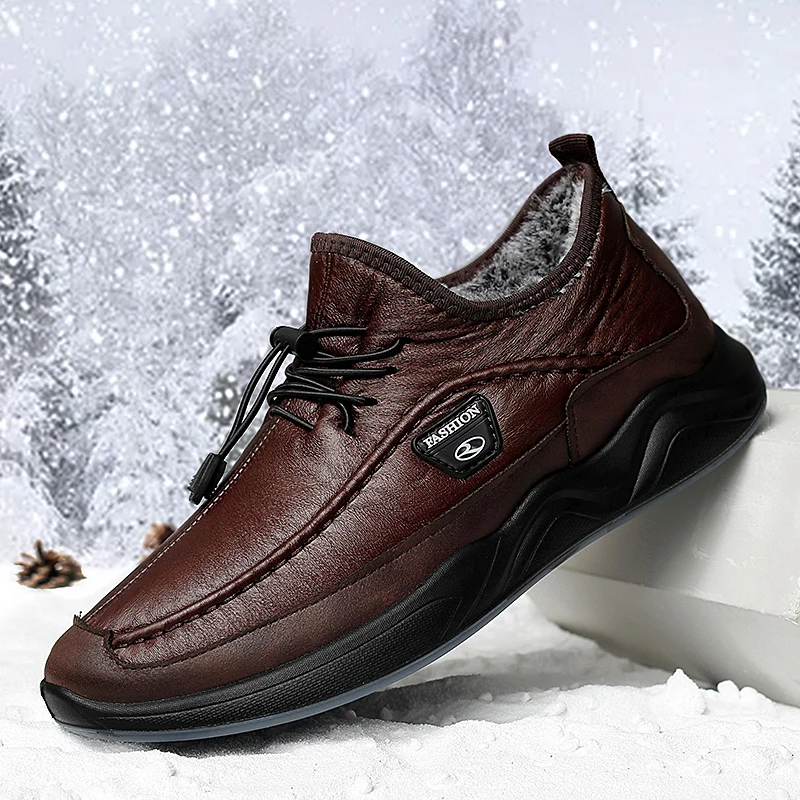 

Plush Warm Men Casual Shoes Winter Snow Boot Pu Waterproof Cook Shoes Tracking Men Outdoor Soft Bottom Walking Sneakers Strong