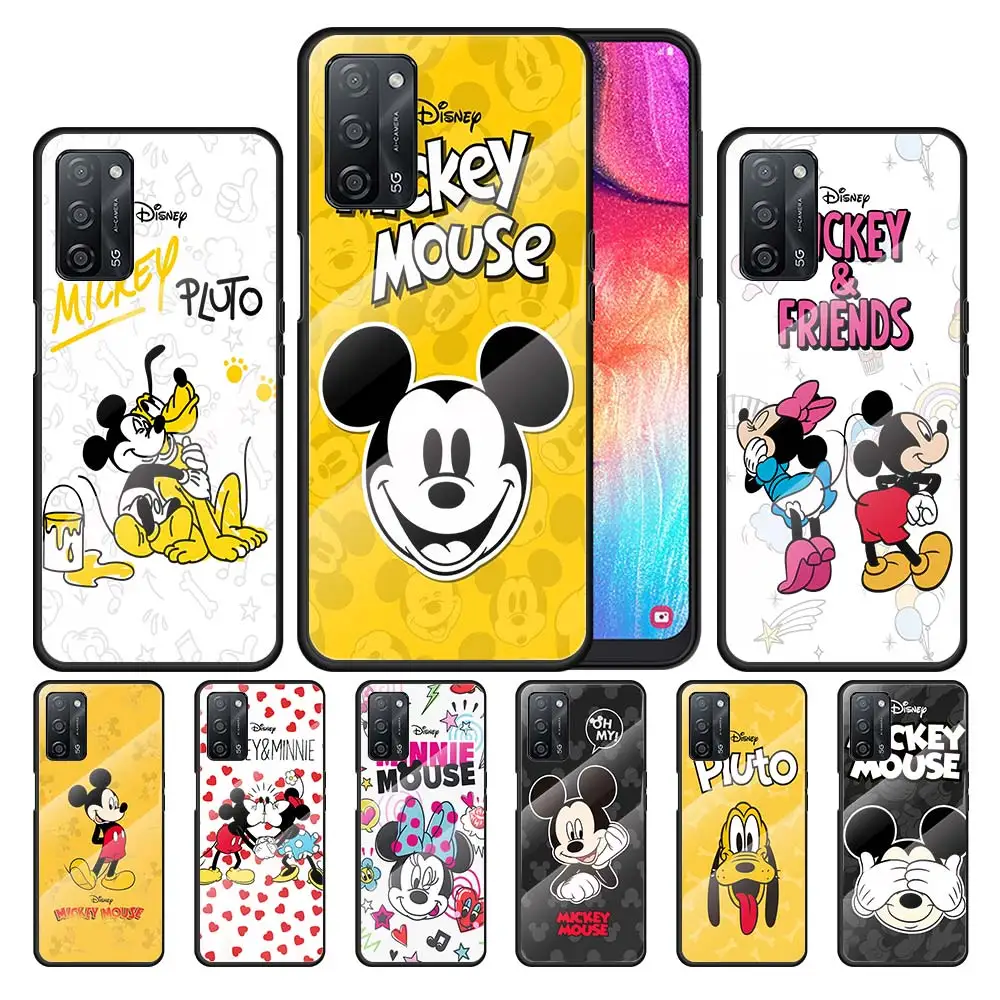 

Lovely Disney Mickey for OPPO Realme 7i 7 6 5 Pro C3 XT A9 2020 A52 Find X2Lite Luxury Tempered Glass Phone Case Cover