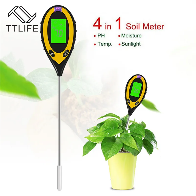 4In1 Digital PH Meter Soil Moisture Monitor Temperature Sunlight Tester for Gardening Plants Farming with Blacklight Instruments | Дом и сад