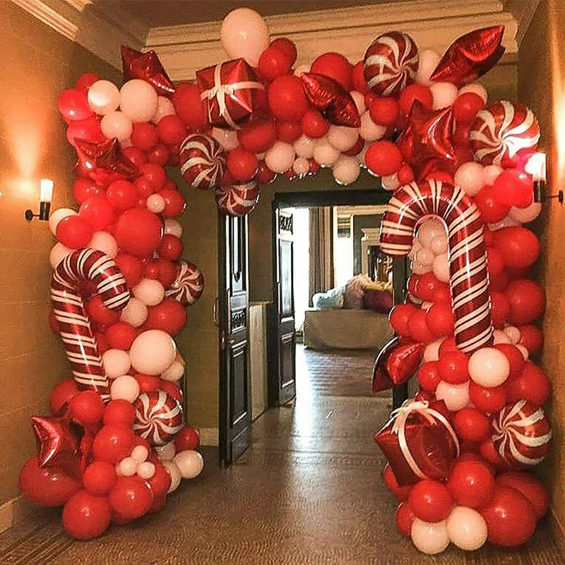 

138pcs Christmas Balloon Garland Arch Kit Red and White Candy Balloon Gift Box Birthday Party Scene Decoration Props