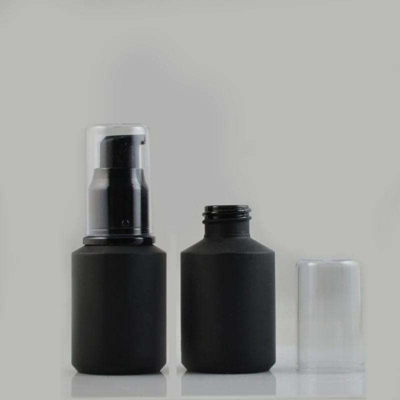 

10pcs 30ml Matte Black Glass Emulsion Bottle with Lotion Pump 30cc Black Body Lotion Cream Glass Bottles