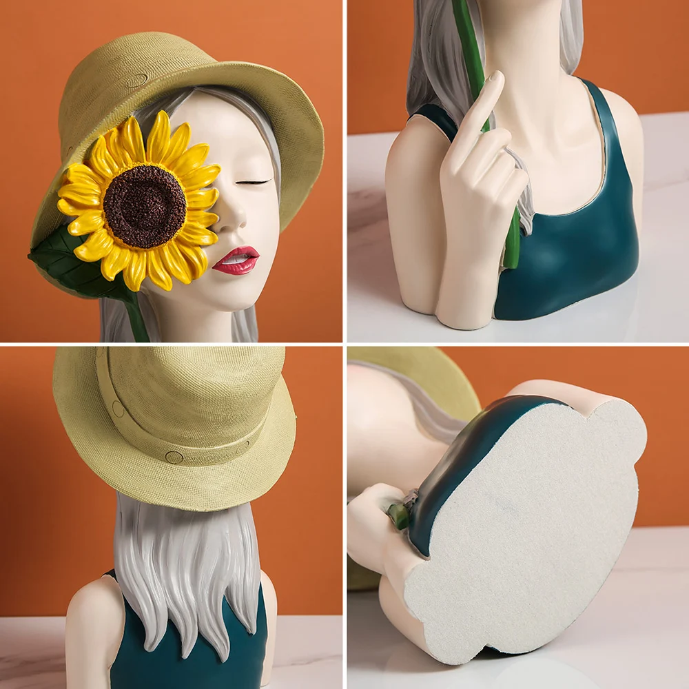 

Sunflower Girl Cartoon Resin Statue Bedroom Decoration Accessories Home Decoration Sculpture Modern Art Modern Decor Gift
