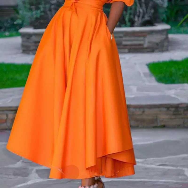 Женское длинное платье на одно плечо Повседневное Платье макси с высоким и