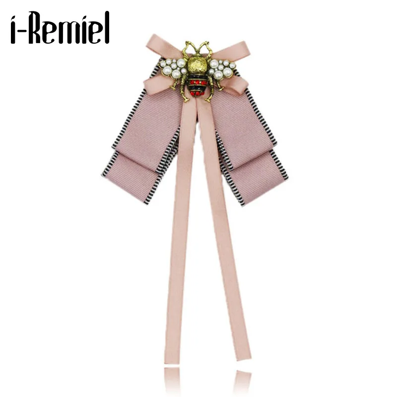 

High-grade Fabric Bow Tie Brooch Insect Bee Crystal Bowknot Collar Pins Shirt Necktie Jewelry Brooches for Women Accessories