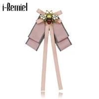 high grade fabric bow tie brooch insect bee crystal bowknot collar pins shirt necktie jewelry brooches for women accessories