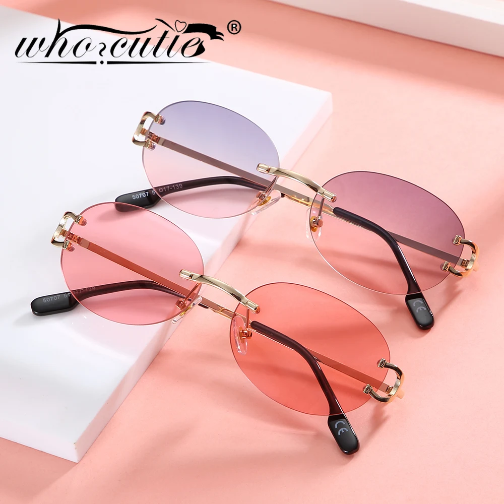 

New Fashion Rimless Oval Sunglasses Women 2021 Brand Design Metal Sun Glasses Gradient Blue Ocean Lens Frameless Shades Eyewear