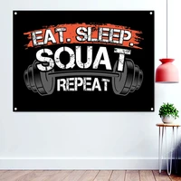 eat sleep squat repeat gym inspirational quote poster wallpaper hanging paintings yoga fitness sports workout banner flag