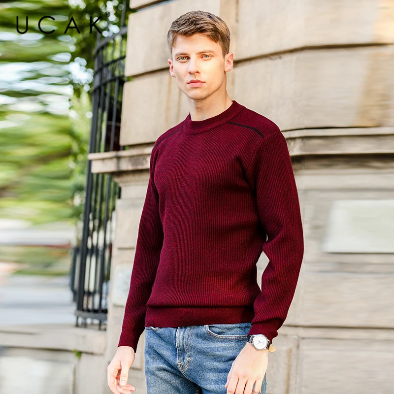 Мужской свитер с круглым вырезом UCAK зимний классический уличный пуловер