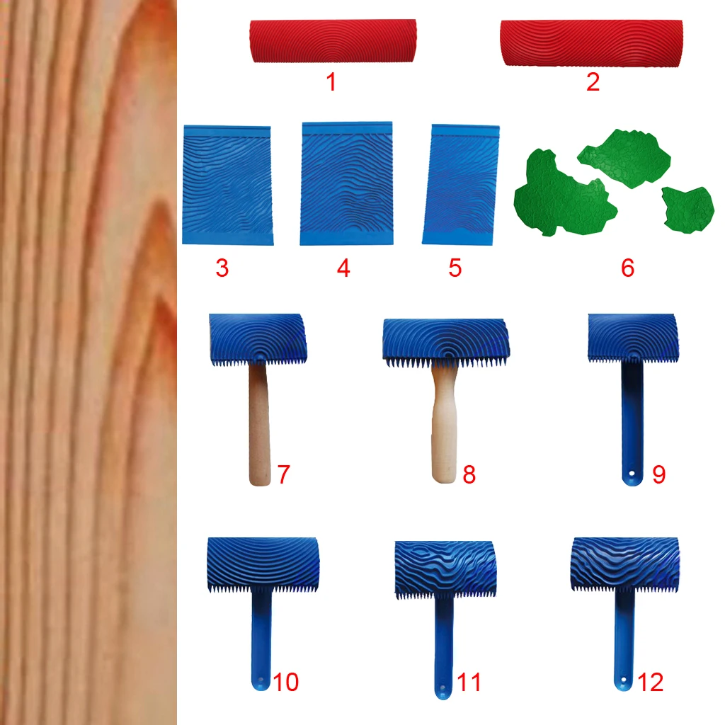

Rubber Empaistic Wood Pattern Painting Roller Graining Painting Tool with Handle