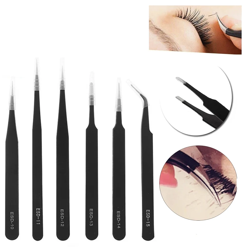 

Curved Straight Stainless steel Eyelash Nipper Black Nail Tweezers Lash Grafting Clip Rhinestone Picking Tool False Eyelash Tool