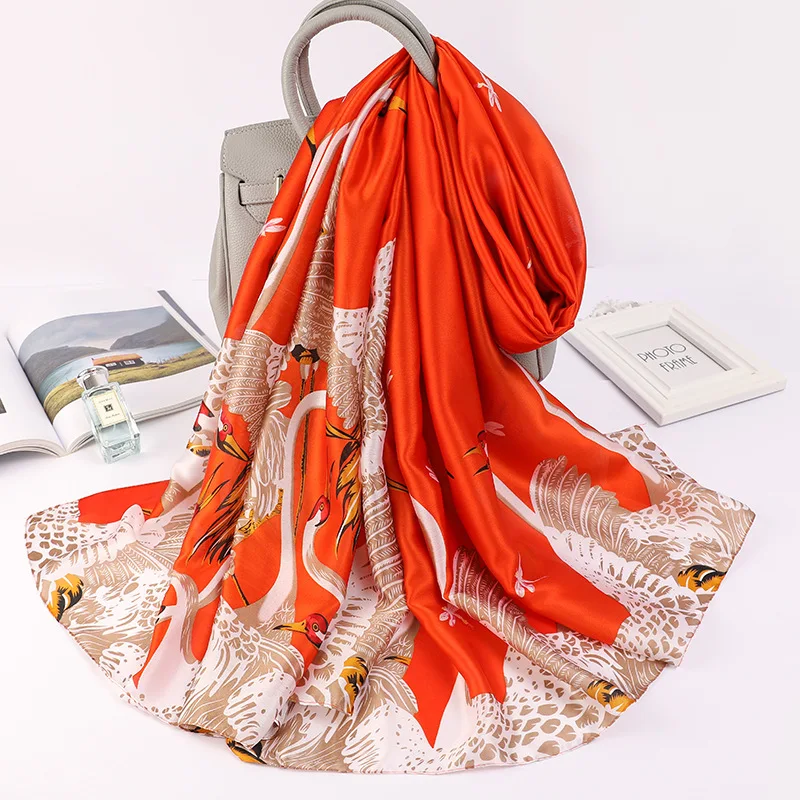 

2021 Popular Handkerchief Summer Silk Scarves Fashion 180X90CM Dustproof Beach Towel New Solid Color Print Bird Sunscreen Shawls