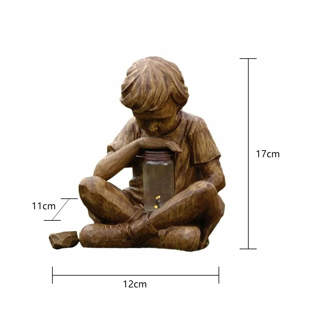 

A Kid With Fireflies Garden Statue Resin Jar Battery Powered Boy Girl Statue Whimsical Flowerbed Yard Outdoor Sculpture Decor