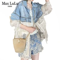 max lulu 2021 korean summer fashion women lace spliced denim jackets ladies vintage loose zippers coats casual clothes plus size