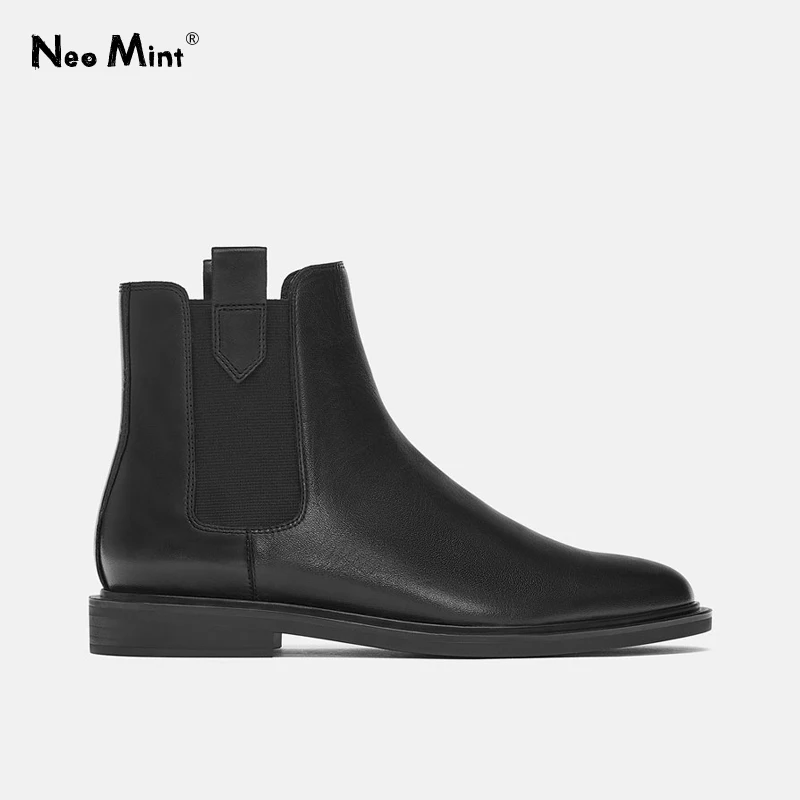 Женские кожаные ботинки челси осенне-зимние ботильоны с квадратным носком на