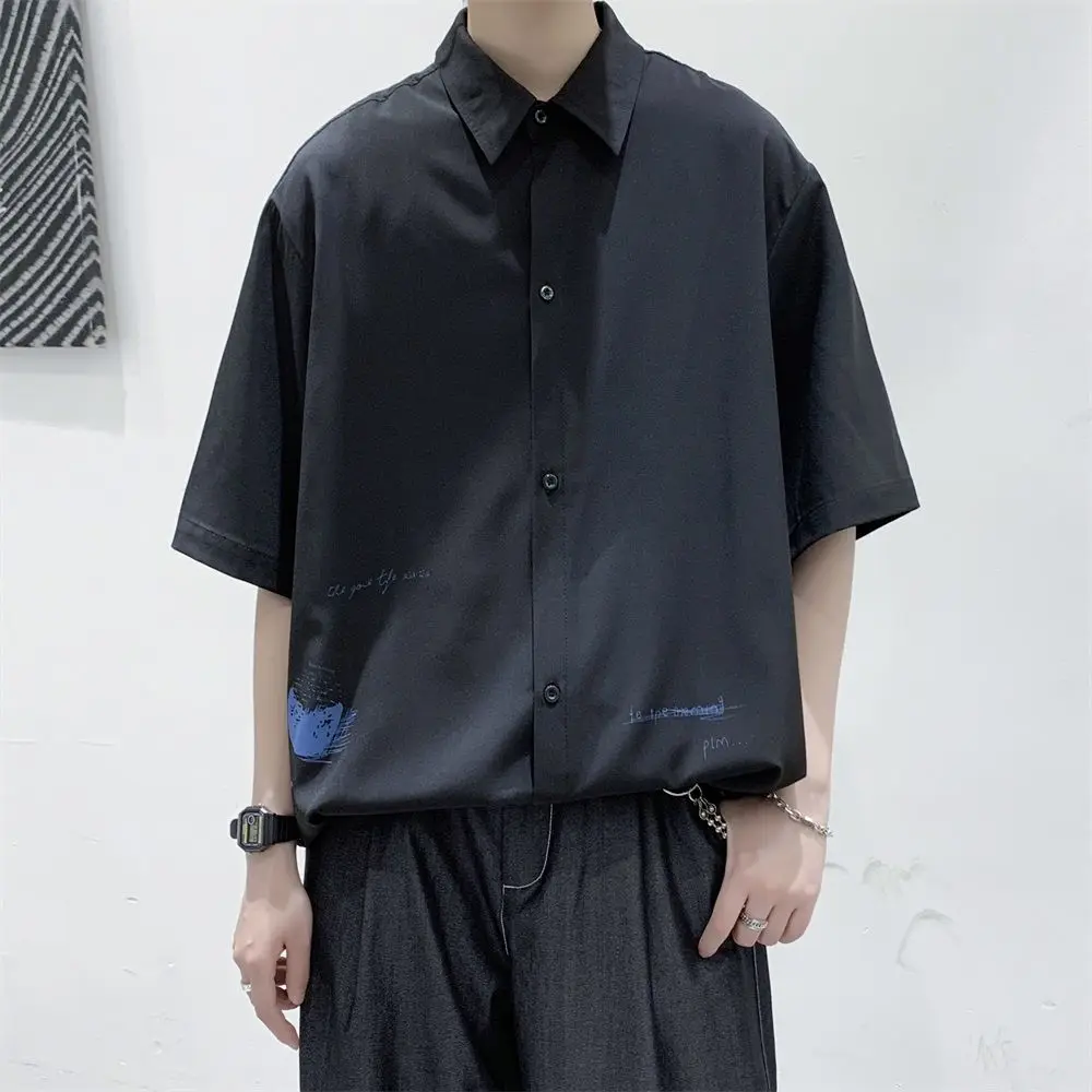 

Summer ice silk short-sleeved shirt for men in Hong Kong fashion department design minority shirt fashion brand Instagram ruffia