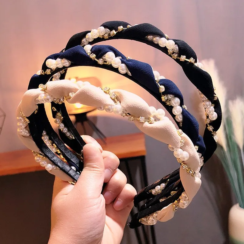 

Lady Girls Pearl Rhinestone Hairband Elegant Women Headbands Hair Hoop Bezel Fashion Headwear New Hair Accessories