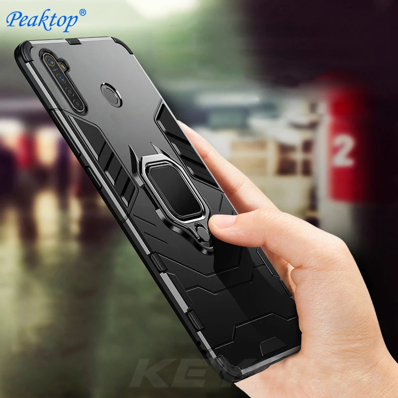 

Противоударный армированный чехол для OPPO Realme 6i 6 Pro, чехол-бампер с кольцом и подставкой, силиконовая задняя крышка для телефона из поликарбо...