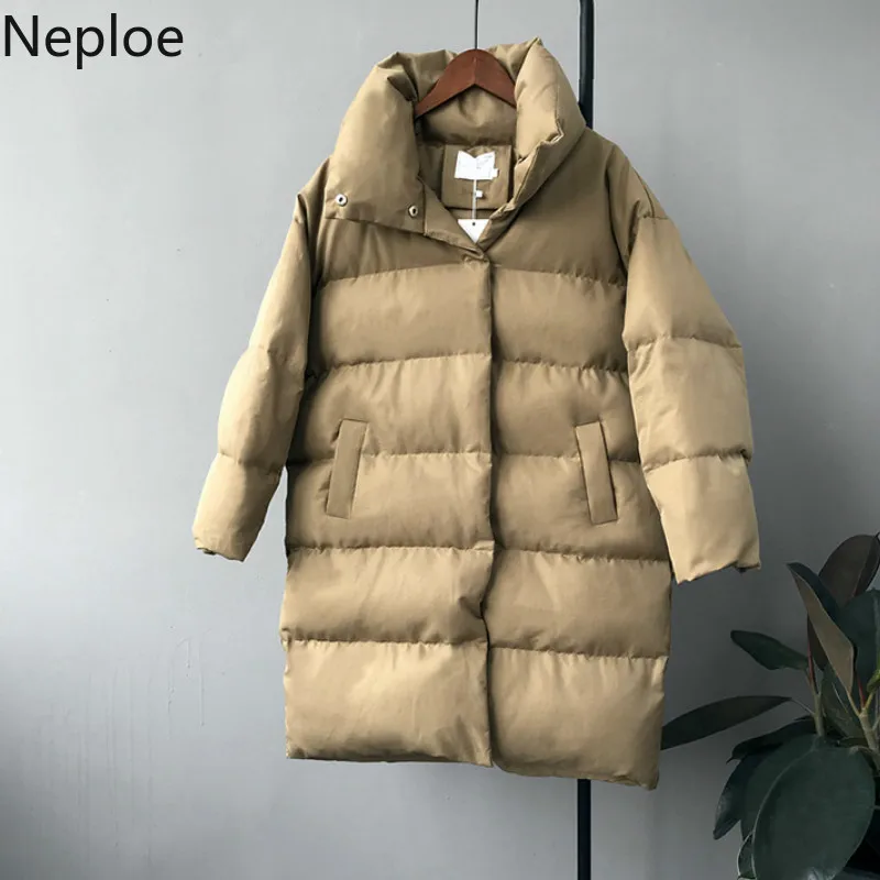 Neploe/винтажное простое зимнее хлопковое пальто для женщин стоячий воротник макси