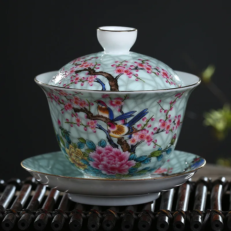 Искусство птицы Gaiwan керамическая фарфоровая Цветочная большая чайная чаша с