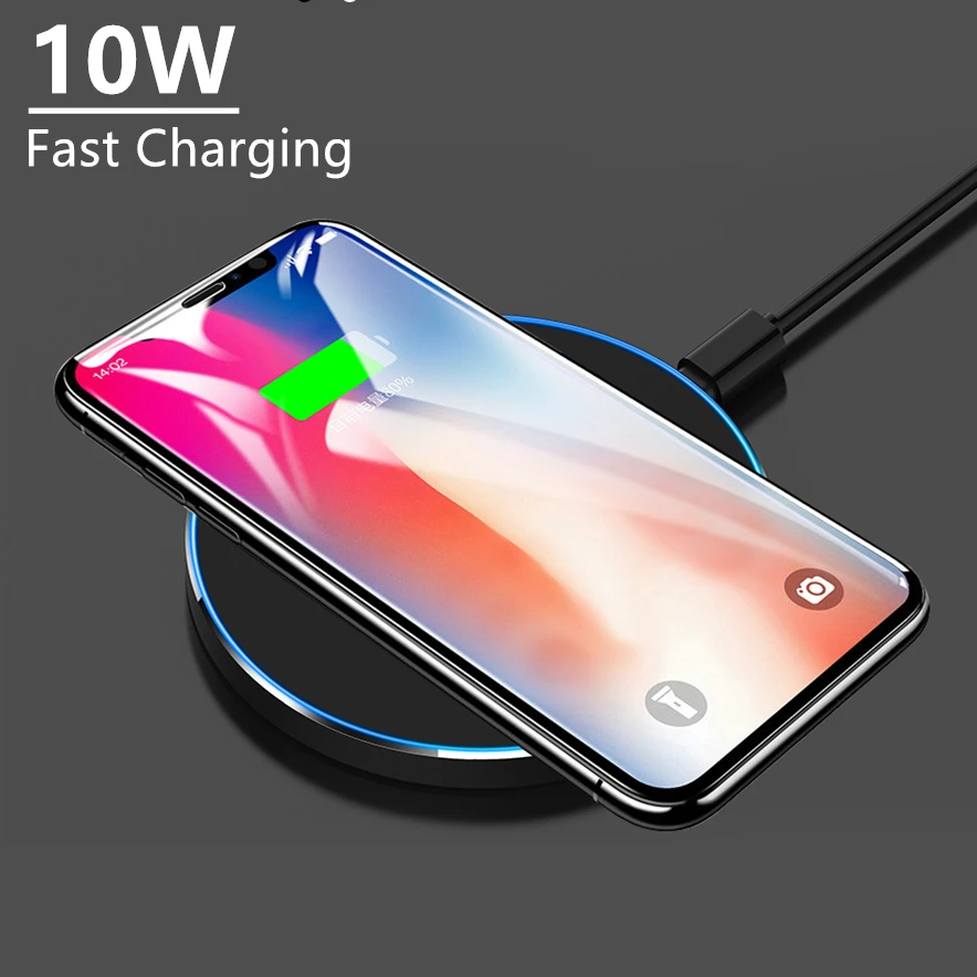 QI 10 Вт Беспроводное зарядное устройство для iPhone XS Max XR X 8 QC 3 0 Быстрая зарядка huawei p30