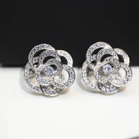 new pattern hollow earrings with diamond camellia shining s925 sterling silver fashion luxury platinum brand jewelry 2022 love