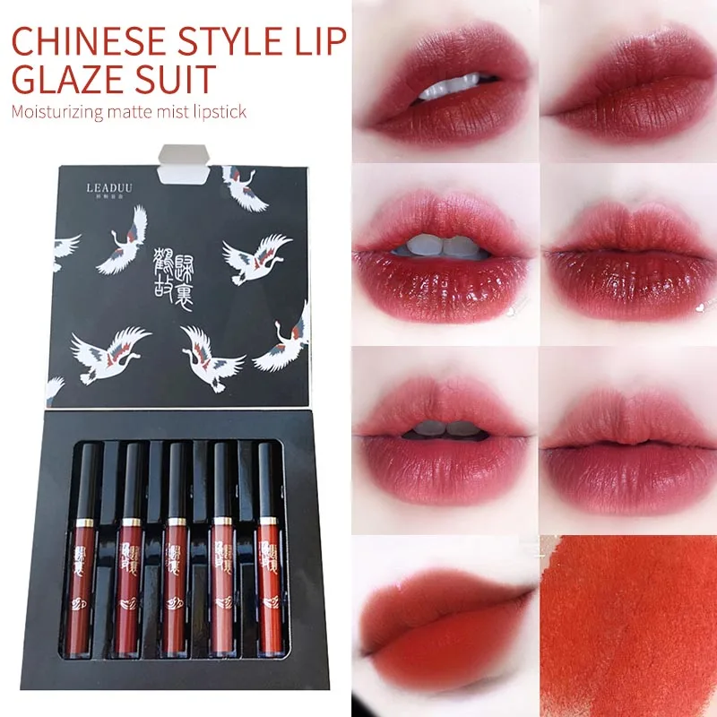 

5Pcs/set Matte Lipstick Set Waterproof Moisturizing Lasting Lip Tint Set Makeup Vitamin Crane No-sticky Cup Lip Makeup TSLM1