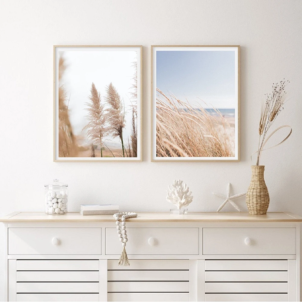 

Autumn Withered Reed Wall Art Blue Sky and Sea Natural Scenery Canvas Painting Nordic Style Poster and Print Picture Home Decor