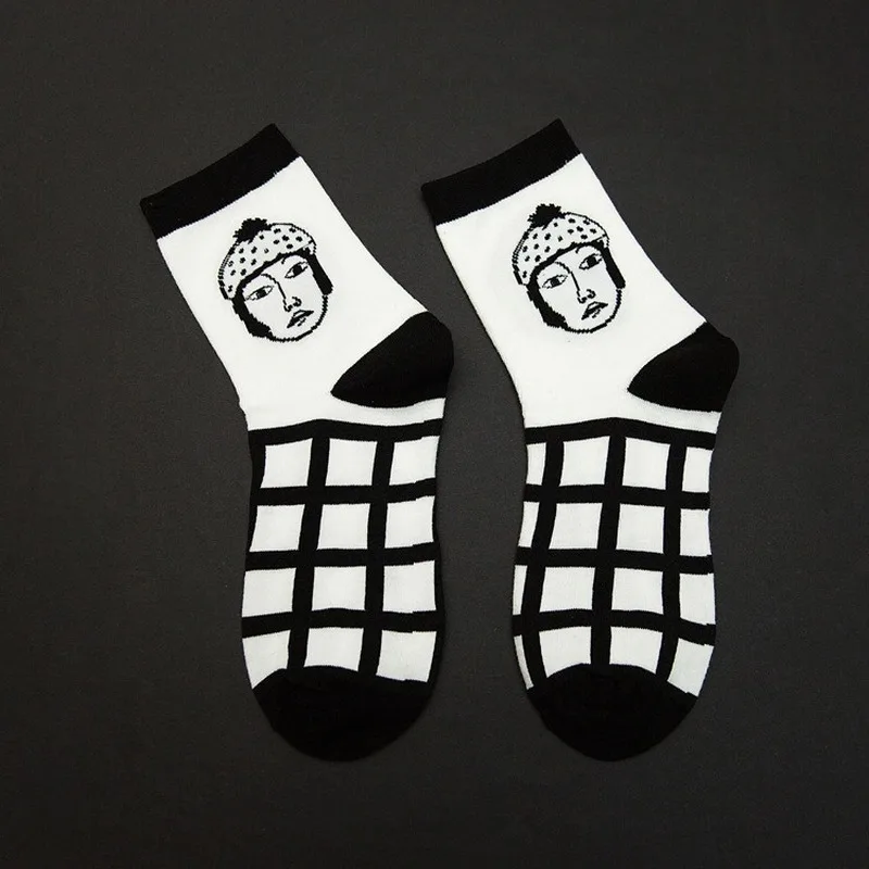 

1 Pair Black and White Cartoon Funny Women Cotton Socks Casual Long Japanese Girl Kawai Happy Gifts Cute Harajuku Woman Sock