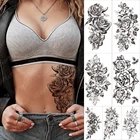 Водостойкая Временная тату-наклейка на рукав, черная жасминовая Лилия, украшения, геометрические Переводные татуировки, искусственная татуировка для боди-арта, для мужчин и женщин