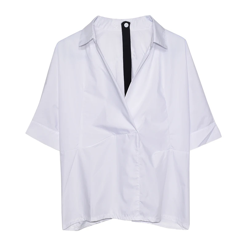 

Women Shirts White V-neck Loose Korean Summer Woman Clothes Bat Sleeved Top Women
