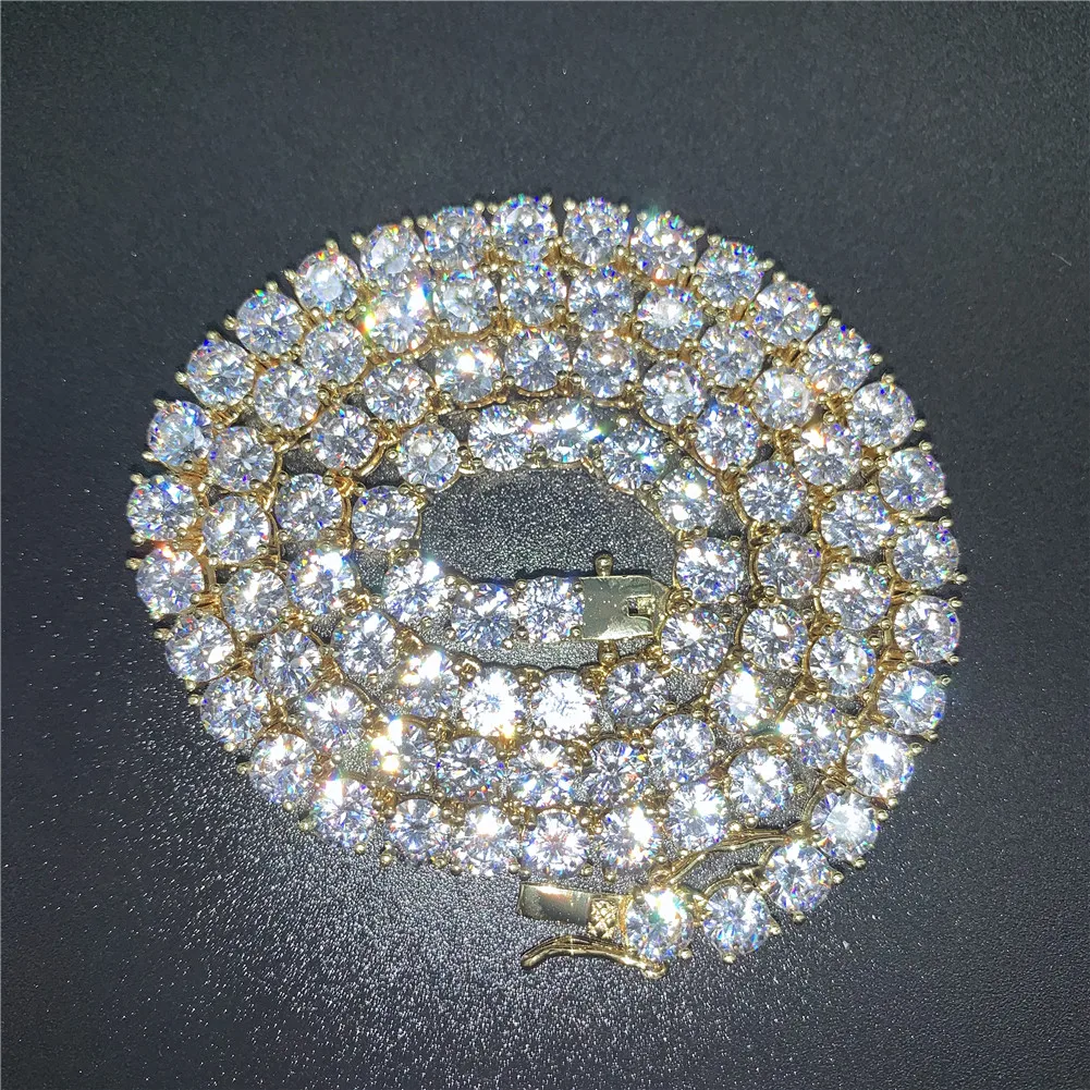 

SJHEB-21 Row Shiny Tennis Chain Necklace Men Hip Hop Iced Out Bling CZ Necklace Jewelry Gold Silver Color Charm Gift