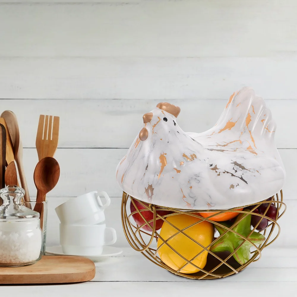 

1Pc Hen Shape Iron Egg Basket Practical Fruit Holder Vegetable Storage Basket