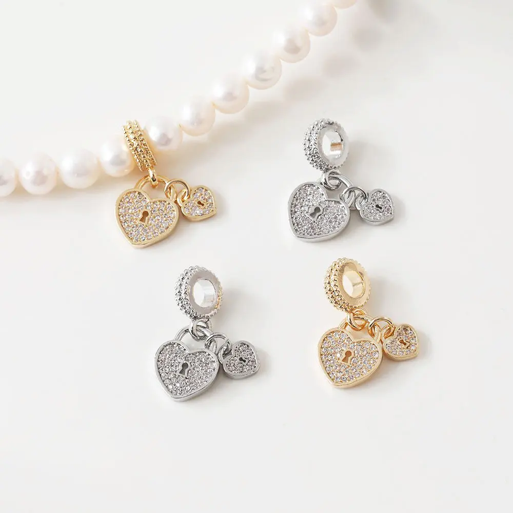 

2 шт., медные Подвески в форме сердца с цирконом, 14 к