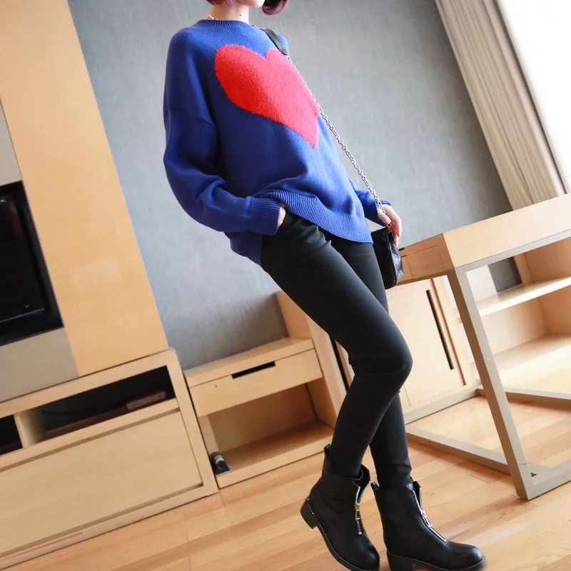 

2019 Autumn Sweet O-neck Sweater Ladies Pullover Autumn Winter Casual Knitted Sweater Women Print Love Tricot Pullover Jumpers