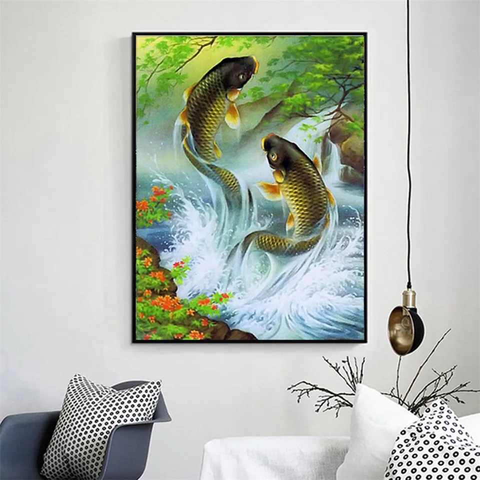 Алмазная вышивка huacan Fish, стразы, алмазная живопись, животные, квадратные стразы, Алмазная мозаика, декор для стен