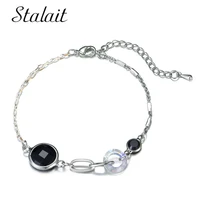 fashion black crystal friendship bracelets cutting glass long beads charms clear circle bracelet gifts for women accessories