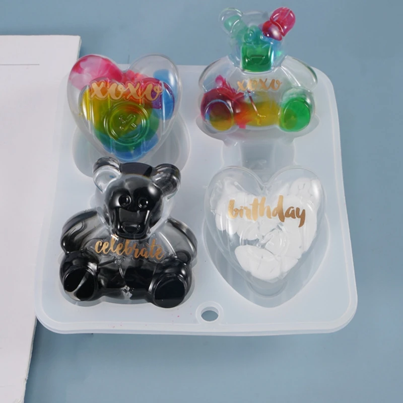 

Resin Mold Semi-dimensional Cute Bear Doll Love Heart Ornaments Silicone Mould