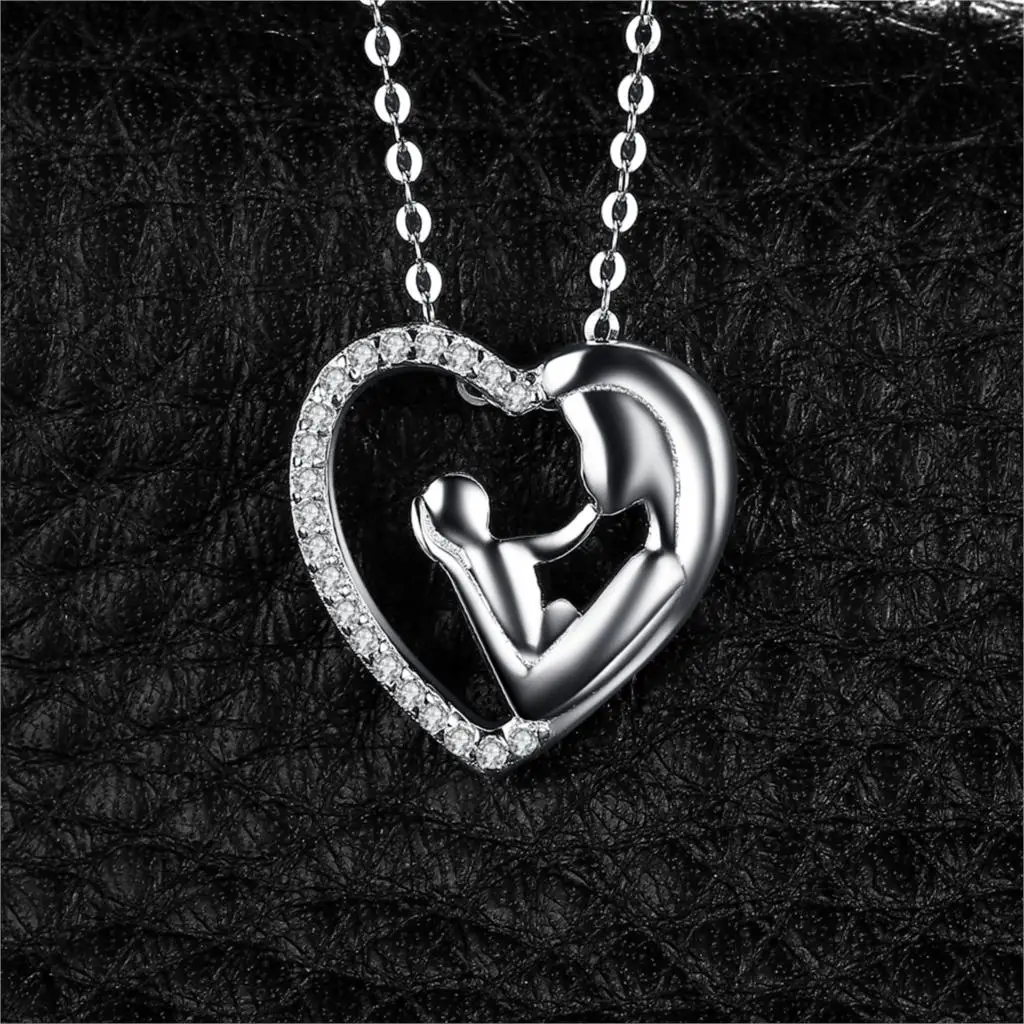 Мать ребенок серебряный кулон-Сердце ожерелье 925 Серебряное колье эффектное