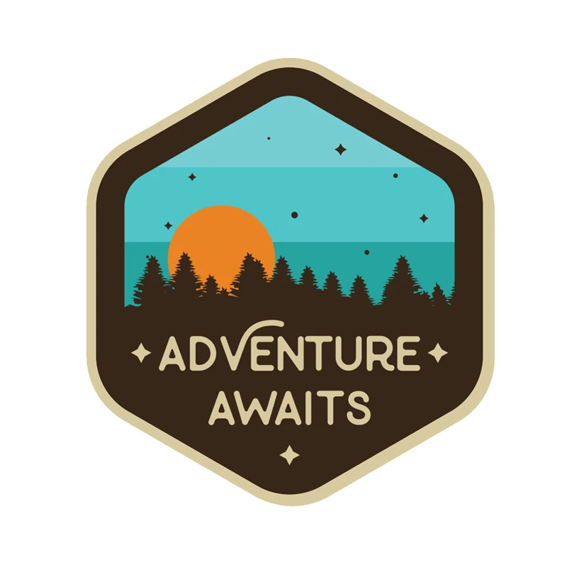 

Personality Adventure Awaits Sunset Camping Travel Decal Bumper Trunk Laptop Rear Windshield Motorcycle Car Sticker PVC14x13cm