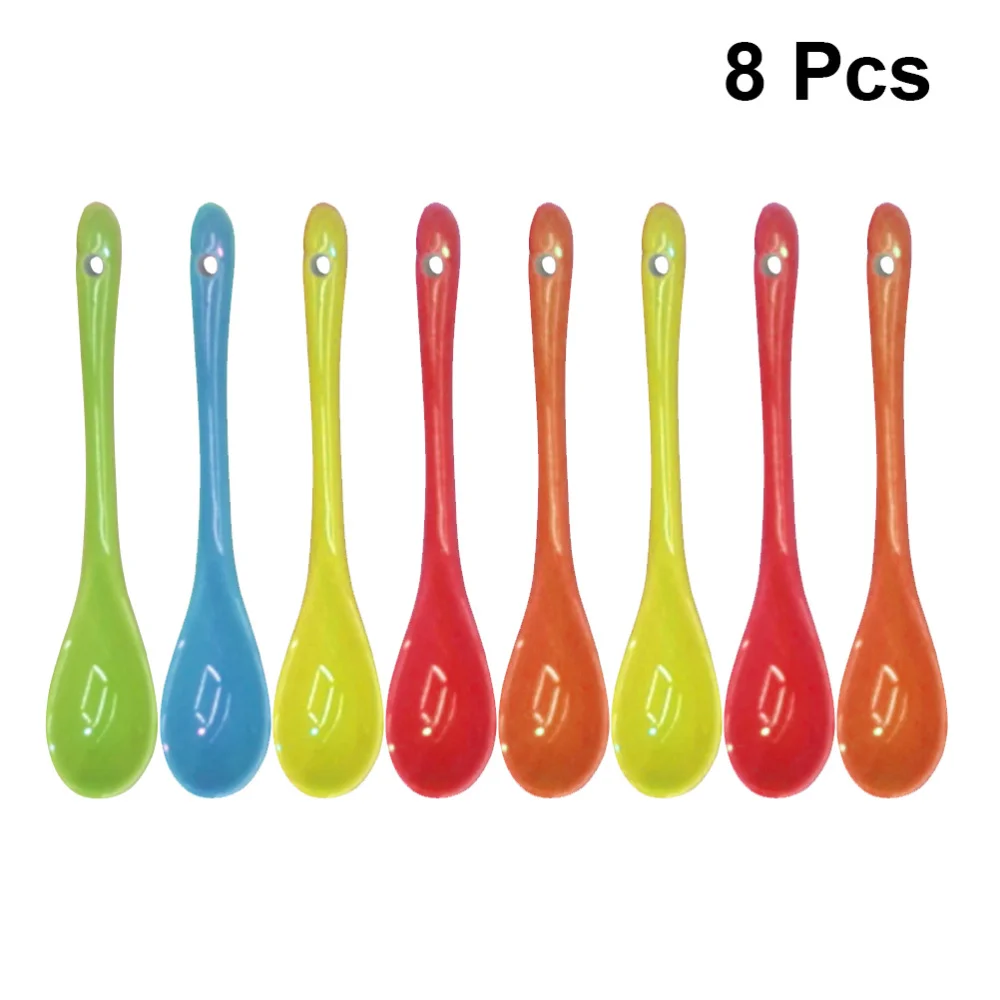 

8pcs 13cm Ceramic Spoon Multi-function Coffee Scoop Tea Spoon Tableware for Home Restaurant (Random Color)