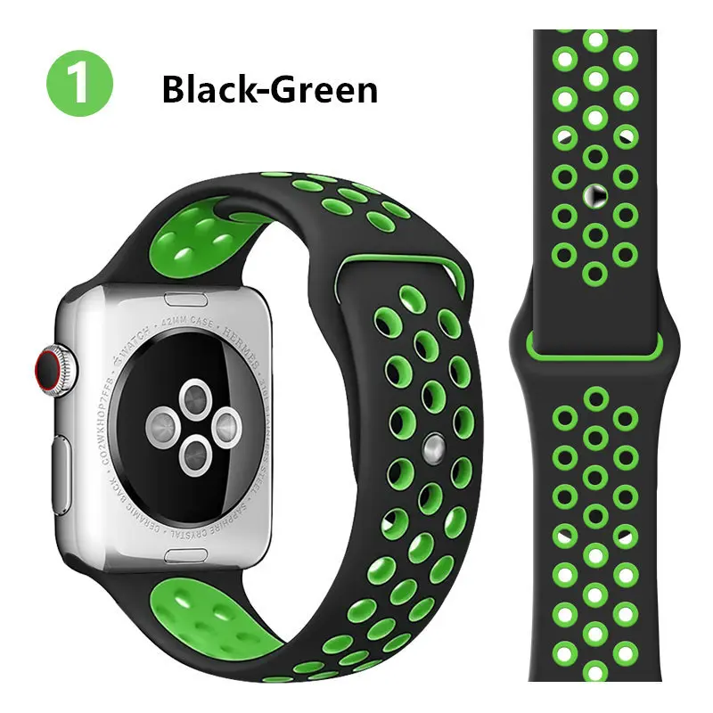 black green 1 Ремешок для apple watch band 44 мм 40 мм apple watch 5 4 3 2 iwatch band 42 мм 38 мм спортивный силиконовый браслет correa аксессуары для часов - Цвет ремешка: black green 1