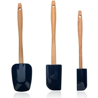 eco friendly silicone kitchentools spatula shovel soup spoon wooden handle utensil set kitchen accessories 3 piece set
