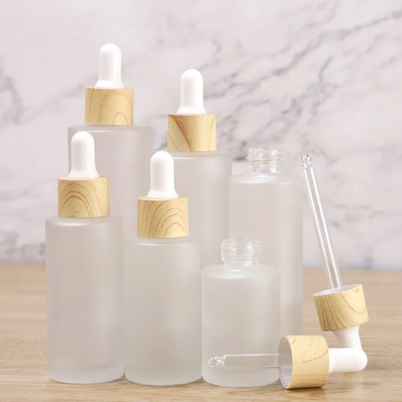 

20ml 30ml 40ml 50ml 60ml 80ml 100ml Frosted Dropper Bottle with Bamboo Lid Pipette Bottle Essential Oil Empty Refillable Bottles